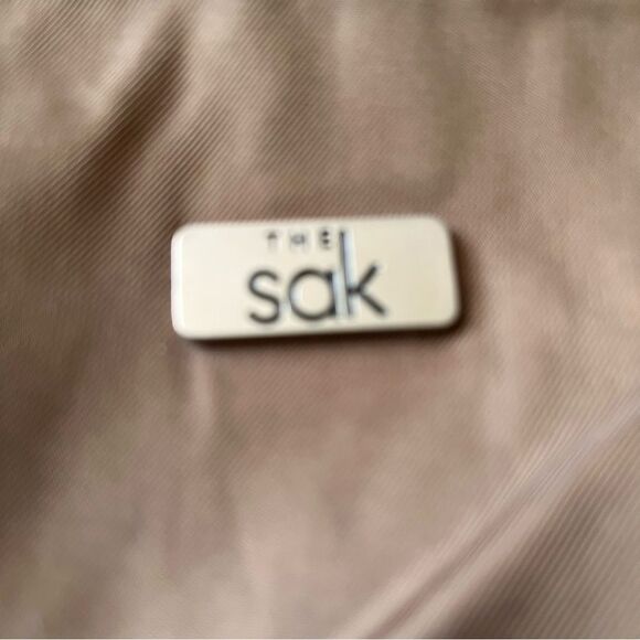 The SAK Handmade Tan/Beige Crochet Knit & Nylon Zip Top Shoulder Bag Handbag - Picture 5 of 9